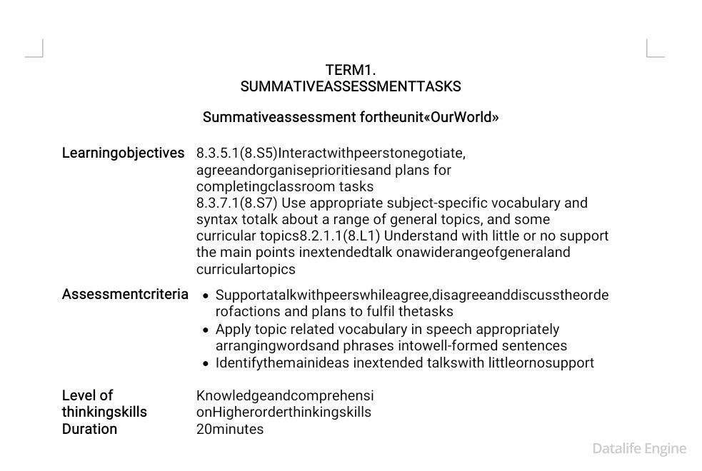 Methodological recommendations for Summative Assessment  English Grade 8
